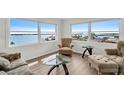 Bright living room featuring large windows with stunning water views and comfortable seating at 4725 Cove Cir # 601, St Petersburg, FL 33708