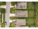 An aerial view showcases well-maintained homes and green backyards in a residential neighborhood at 17413 Garden Heath Ct, Land O Lakes, FL 34638