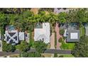 Beautiful aerial view showing the backyard pool, lush greenery, and the home's location on a quiet street at 7314 Hunt Club Ln, Seminole, FL 33776