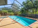 Sparkling screened-in swimming pool with a clear blue water finish and easy entry steps at 3309 Westmoreland Dr, Tampa, FL 33618