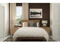 Cozy bedroom with neutral bedding, wood accents, bedside tables, and a mountain view wall art at 17504 Nectar Flume Dr, Land O Lakes, FL 34638
