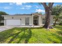 Charming single-story home with well-manicured lawn and mature tree providing shade at 18520 Ambly Ln, Tampa, FL 33647