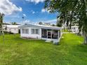 Well-maintained backyard featuring a screened-in porch and lush green lawn at 5150 Damsen Cir, New Port Richey, FL 34653