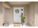 The front door features a decorative wreath and side panel window, adding curb appeal at 12028 Citrus Leaf Dr, Gibsonton, FL 33534