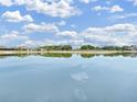 Scenic view of the pond, reflecting the clear blue sky and surrounding trees and homes at 4300 Barletta Ct, Wesley Chapel, FL 33543