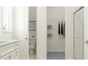 Bright, minimalist bathroom featuring a walk-in shower and a view into a walk-in closet at 12062 Violet Jasper Dr, Parrish, FL 34219