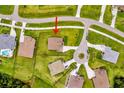 Aerial view showcases the property's location within a neighborhood with well-maintained lawns at 17804 Brewster Grn, Lutz, FL 33559