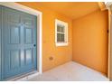 A covered doorway entrance featuring a light-blue painted door at 11611 Mango Ridge Blvd, Seffner, FL 33584