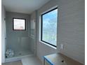 Modern bathroom with spacious glass shower, tile walls, and large windows offering natural light at 501 W Ross Ave # 1, Tampa, FL 33602