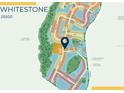 Whitestone community map highlighting the location of the amenity center, entry points, and street layout at 5953 Bluestar Ct, Lakewood Ranch, FL 34211