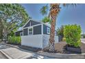 Inviting exterior featuring gray siding, white trim, palm tree and well-maintained landscaping at 847 Highland N St, St Petersburg, FL 33701