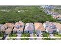 Aerial view of beautiful homes showcases meticulously landscaped lawns and well-maintained exteriors within the community at 1015 Seagrape Dr, Ruskin, FL 33570