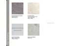 Selection of interior finishes: carpet, floor tiles, shaker cabinets, and Blanco Sand granite countertops at 13261 Tropical Breeze Way, Hudson, FL 34669