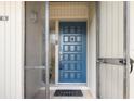 Stylish blue front door with decorative details and a secure screen door entry at 15 Tads Trl, Oldsmar, FL 34677