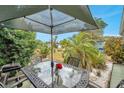 Relaxing backyard patio with a dining table under a shade umbrella at 12790 118Th St, Seminole, FL 33778