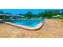 Inviting community pool with ample lounge seating and umbrellas, perfect for relaxation and recreation at 3086 Pointer Dr, Palm Harbor, FL 34683
