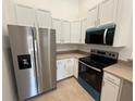 A kitchen featuring stainless steel appliances, white cabinets, and neutral countertops at 5527 Kinglethill Dr, Lithia, FL 33547