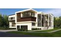 Contemporary two-story home featuring large windows, clean lines, and well-manicured landscaping at 602 & 604 Channel Dr, Tampa, FL 33606