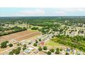 Expansive aerial view of a residential area surrounded by lush greenery and fields at 3406 Pearl Dove Ln, Plant City, FL 33567