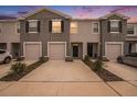 Beautiful two-story townhomes with attached garages and well-maintained landscaping in a row at 32803 Pez Landing Ln, Wesley Chapel, FL 33543