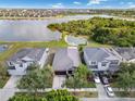 An aerial of the home showing the property's proximity to a lake and the surrounding neighborhood at 9031 Sienna Moss Ln, Riverview, FL 33578