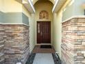 Inviting front entrance with stone accents and a dark wood door at 441 Thicket Crest Rd, Seffner, FL 33584