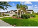 Charming home with well-kept lawn, landscaping, and an inviting, columned entryway at 8320 Bluevine Sky Dr, Land O Lakes, FL 34637