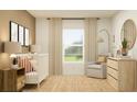 Cozy Bedroom with modern décor, a crib, and natural light from a large window at 10290 Purple Leaf Ct, Riverview, FL 33578