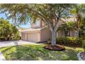 Exterior view showcasing mature landscaping, including a large shade tree and meticulously maintained lawn at 1858 Mira Lago Cir, Ruskin, FL 33570