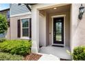 Inviting entryway showcasing a stylish front door, manicured landscaping, and well-lit porch at 5014 Fallen Leaf Dr, Riverview, FL 33578