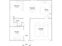 First floor plan featuring an open layout with a Gathering room, dining room, kitchen, flex space, and two-car garage at 1876 Colding Dr, Ruskin, FL 33570