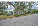 Well-maintained home showcasing mature trees, manicured landscaping, and a welcoming deck area for outdoor enjoyment at 2880 81St N St, St Petersburg, FL 33710