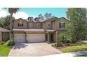 Beautiful two-story house with three-car garage, brick paved driveway, and lush landscaping at 11205 Lark Landing Ct, Riverview, FL 33569