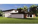 Side view of modern home boasting clean lines and a beautifully landscaped yard, perfect for outdoor enjoyment at 19207 Gunn Hwy, Odessa, FL 33556