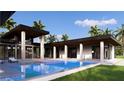 Backyard pool with integrated spa and modern covered patio, ideal for outdoor relaxation and entertaining at 19211 Gunn Hwy, Odessa, FL 33556
