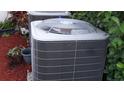Close-up shot of an air conditioning unit surrounded by mulch and greenery at 11704 Navajo Sandstone St, Riverview, FL 33579