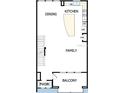 Detailed floorplan showcasing the second floor, kitchen, living room, and balcony at 7236 Sutton Ln, Sarasota, FL 34240