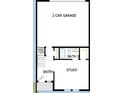 Detailed floorplan showcasing the first floor, 2-car garage, study, and bath at 7236 Sutton Ln, Sarasota, FL 34240