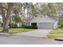Inviting home features a well-maintained lawn, trimmed hedges, and a spacious two-car garage at 3569 Oak Lake Dr, Palm Harbor, FL 34684
