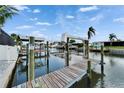 Serene waterfront dock scene featuring boat lifts and calm canal waters at 743 Kingston Ct, Apollo Beach, FL 33572