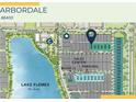Community map highlighting the location of the sales center, models, and the proximity to Lake Flores at 7625 Highgrove Ave, Bradenton, FL 34210