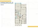 Arbordale floor plan showcasing an open-concept layout with three bedrooms and a two-car garage at 7625 Highgrove Ave, Bradenton, FL 34210