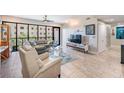 Bright living room with expansive windows, wood-look tile flooring, and modern furnishings at 199 Dali Blvd # 403, St Petersburg, FL 33701