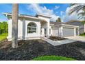 Beautifully landscaped home with a well-maintained lawn and a two-car garage at 4227 Sandy Shores Dr, Lutz, FL 33558
