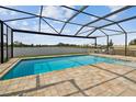 Sparkling screened-in pool overlooks a serene lake, perfect for relaxation and outdoor enjoyment at 8772 Flourish Dr, Land O Lakes, FL 34637