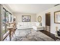 Bright living room featuring a plush white sofa, modern rug, and natural light from the window at 7004 Lambright Ct, Tampa, FL 33634