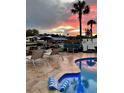 Relaxing backyard with sunset views, features a private pool with a large lounging area at 8722 Thornwood Ln, Tampa, FL 33615
