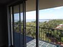 Balcony view with metal railings overlooking lush trees and a waterway at 2699 Seville Blvd # 802, Clearwater, FL 33764