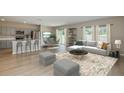 Bright and airy living room with a modern sofa, stylish coffee table, and seamless kitchen access at 37114 Sagemoor Dr, Zephyrhills, FL 33541
