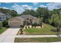 Charming single-story home featuring a meticulously landscaped front yard and a two-car garage at 3350 Stonebridge Trl, Valrico, FL 33596